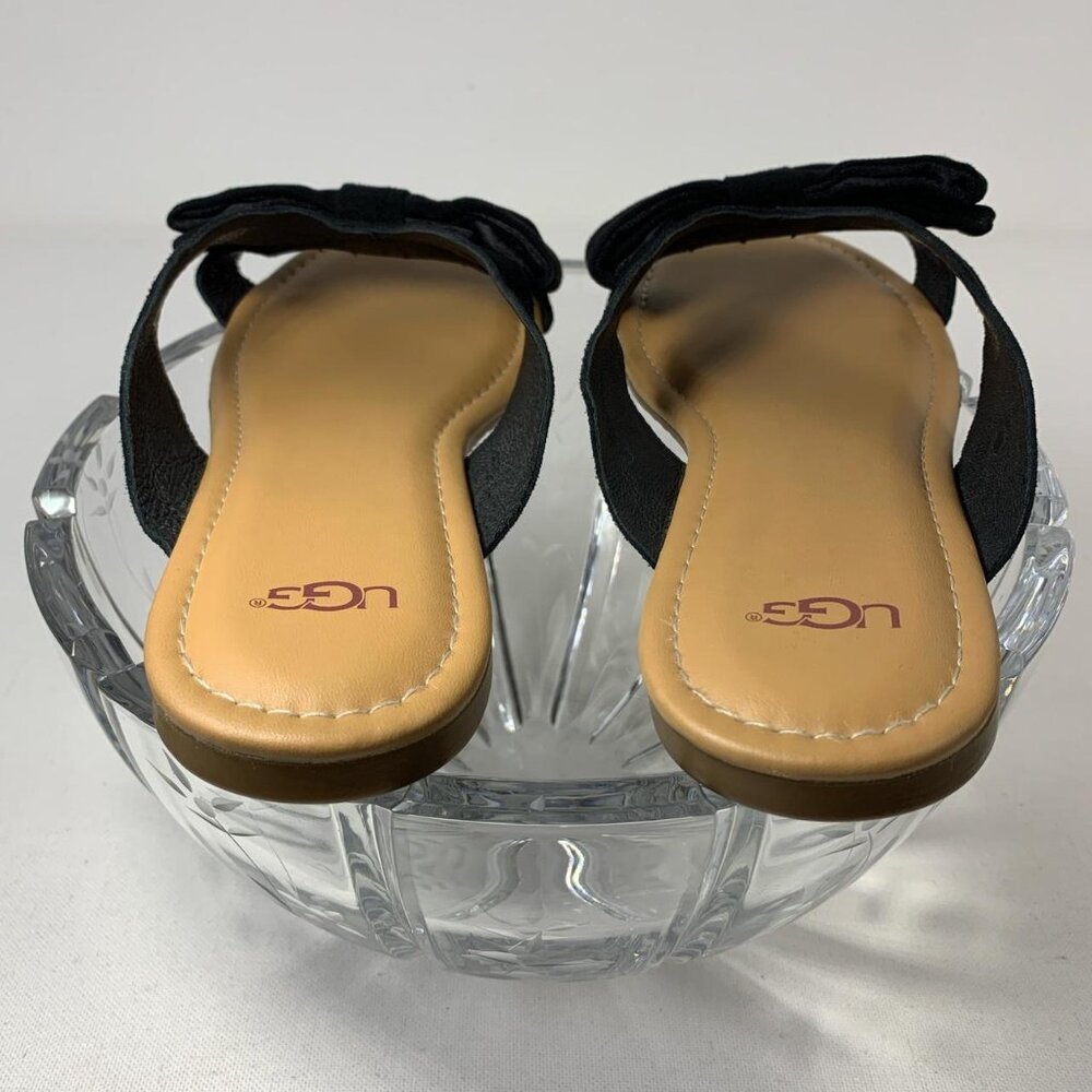 UGG Fonda Black Suede Bow Flip-Flop Sandals - Size 8/39 - Picture 5 of 8